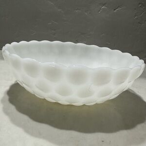 Vintage Anchor Hocking Fire King White Milk Glass Bubble Pattern Bowl 8.5”
